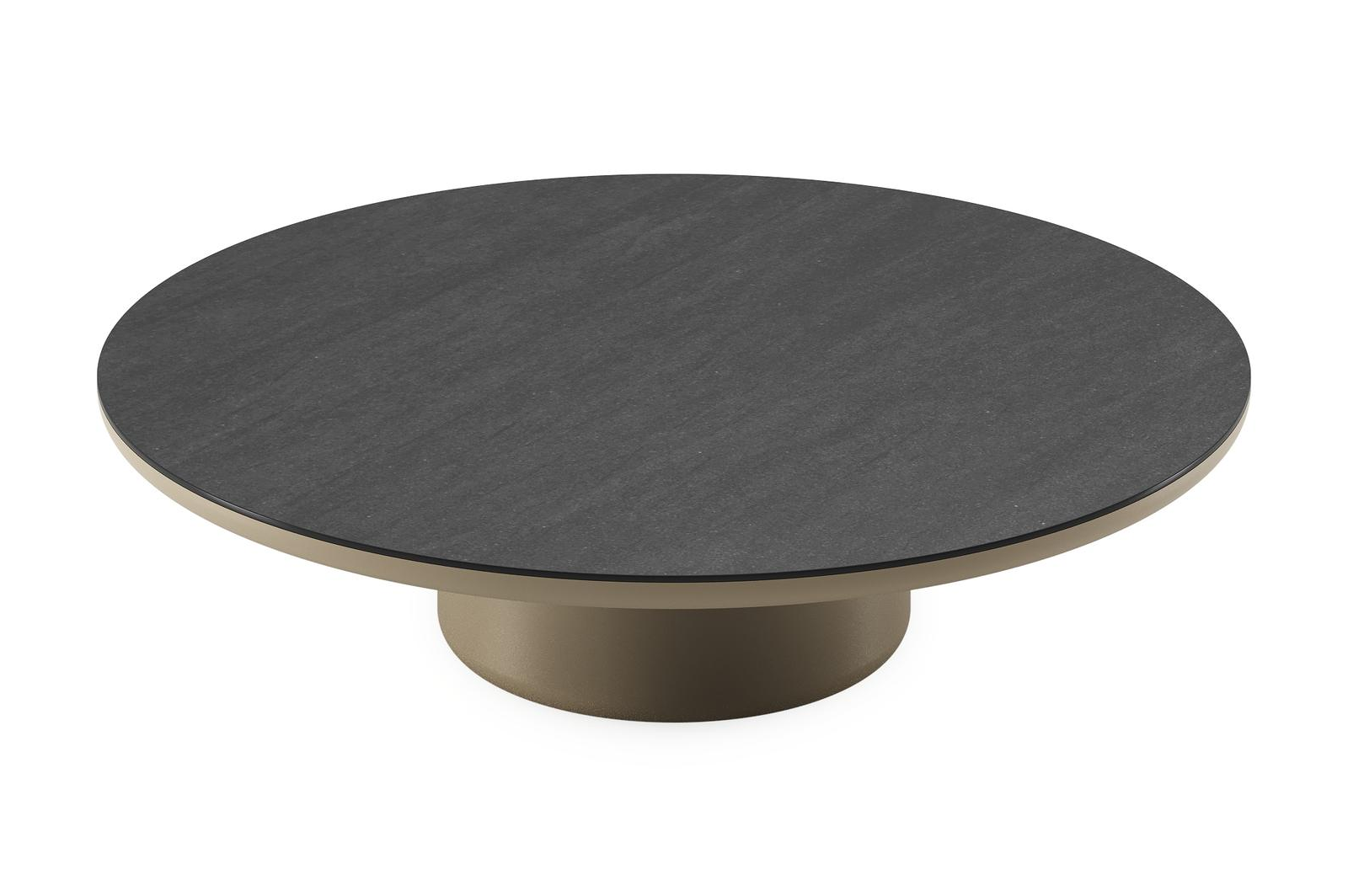 Table de basse Amico ronde en aluminium beige et céramique pleine Basalt Black - Diam. 110 x Haut. 28 cm
