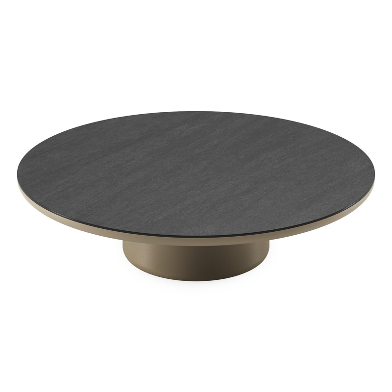 Amico loungetafel rond in beige aluminium en volkeramiek Basalt Black - Dia. 110 x H 28 cm