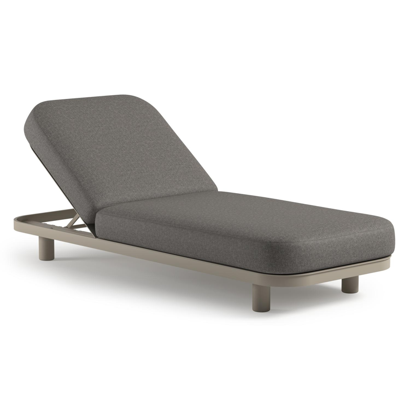 Chaise longue réglable Donato en aluminium beige avec All Weather Sunbrella® luxe chartres drizzle coussin