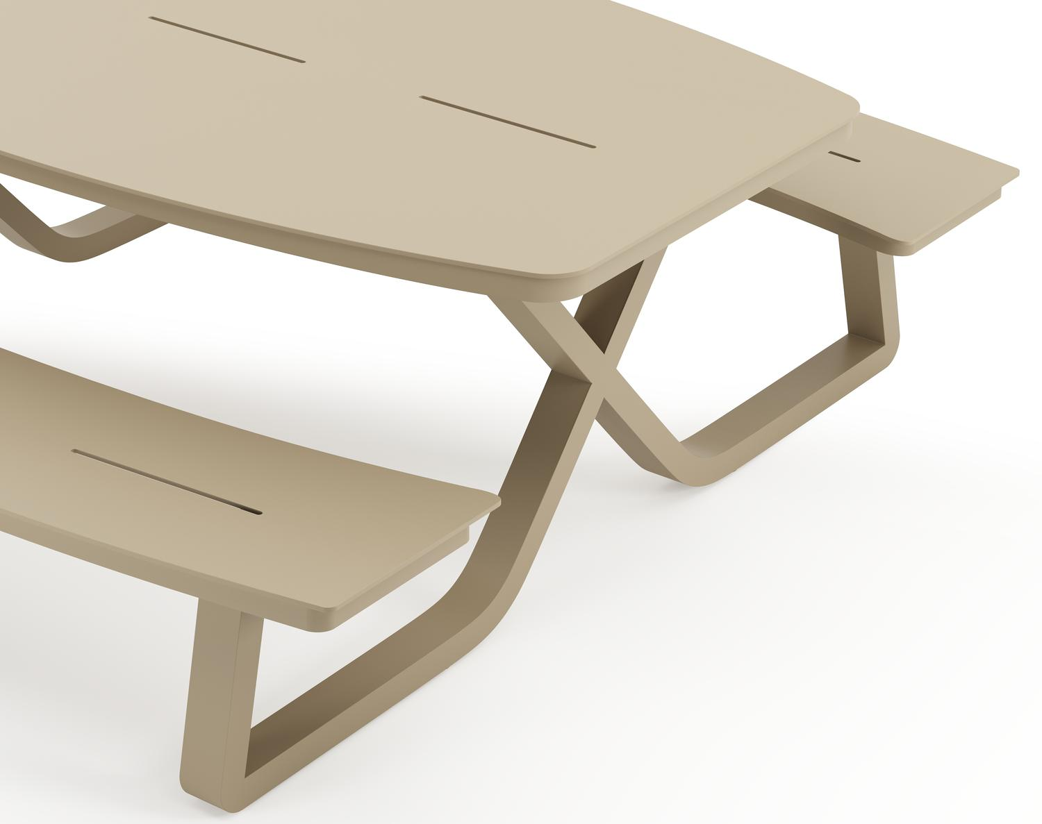 Alora picknicktafel rond in beige aluminium - L 200 x B 214 x H 74 cm