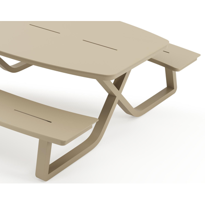 Alora picknicktafel rond in beige aluminium - L 200 x B 214 x H 74 cm