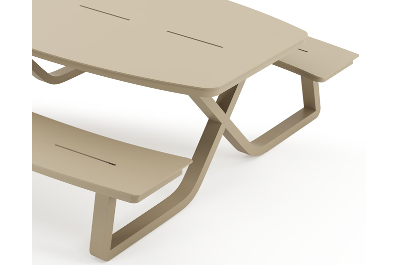 Alora picknicktafel rond in beige aluminium - L 200 x B 214 x H 74 cm