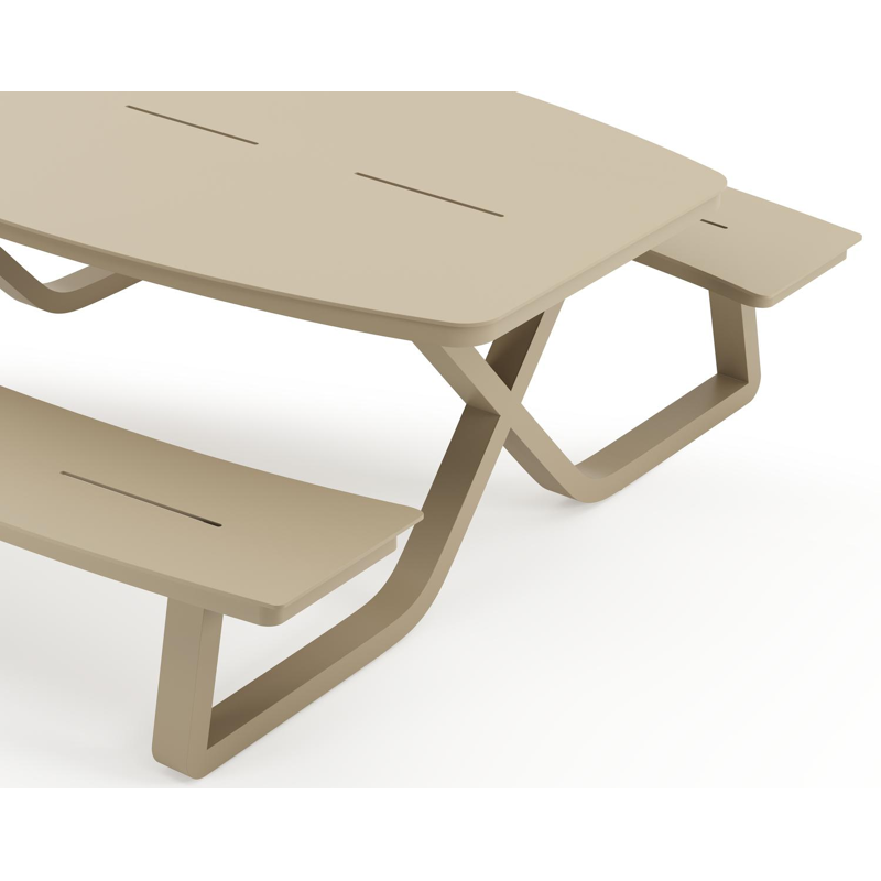 Alora picknicktafel rond in beige aluminium - L 200 x B 214 x H 74 cm