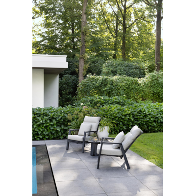 Avila loungestoel 1-zit + poef in zwart aluminium met twilight granite weather+ softtouch kussen