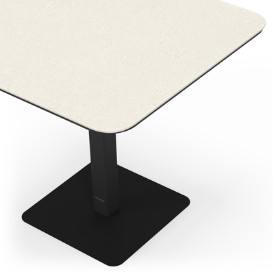 Table de jardin Fano inclinable carré arrondi en aluminium noir et céramique pleine beige - Lg. 85 x Lrg. 85 x Haut. 73 cm