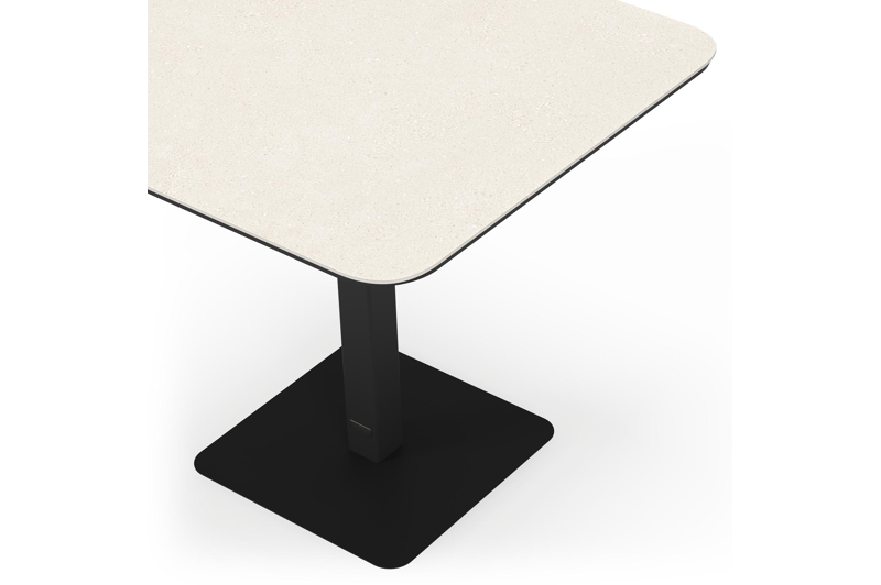 Table de jardin Fano inclinable carré arrondi en aluminium noir et céramique pleine beige - Lg. 85 x Lrg. 85 x Haut. 73 cm