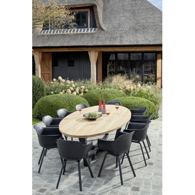 Borato tuintafel in zwart aluminium met tafelblad in teak - L 280 x B 135 cm