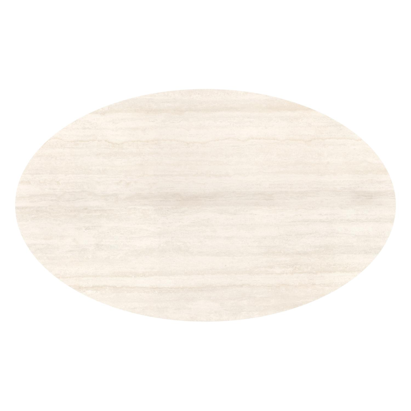 Table de jardin Fano ovale en aluminium noir et céramique pleine Travertino Bianco - Lg. 180 x Lrg. 110 x Haut. 74 cm