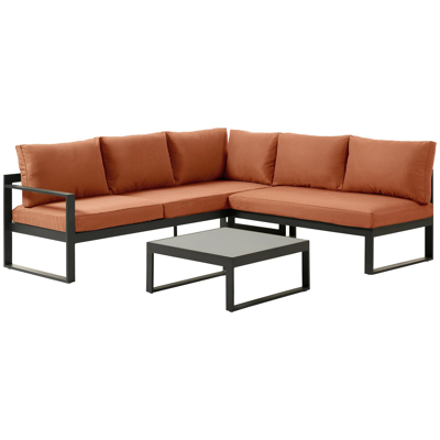 Caldela loungehoek in zwart aluminium met pumpkin polyester kussens en loungetafel