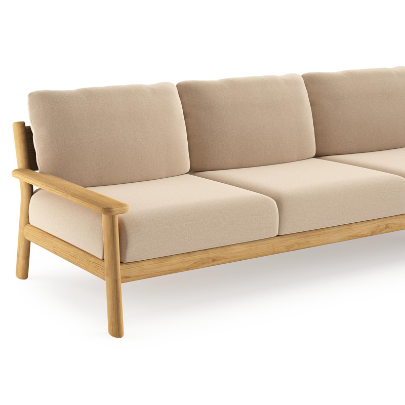 Amaro loungebank in teak met natte heather beige all weather sunbrella® luxe kussen