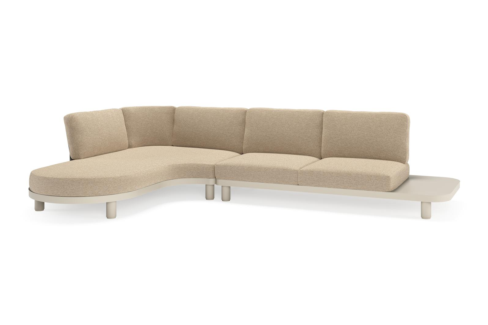 Donato loungehoek in beige aluminium met madagascar oak all weather cosytica kussen