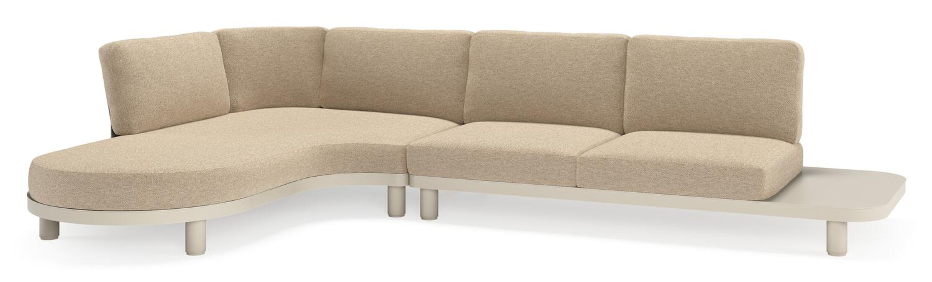 Donato loungehoek in beige aluminium met madagascar oak all weather cosytica kussen