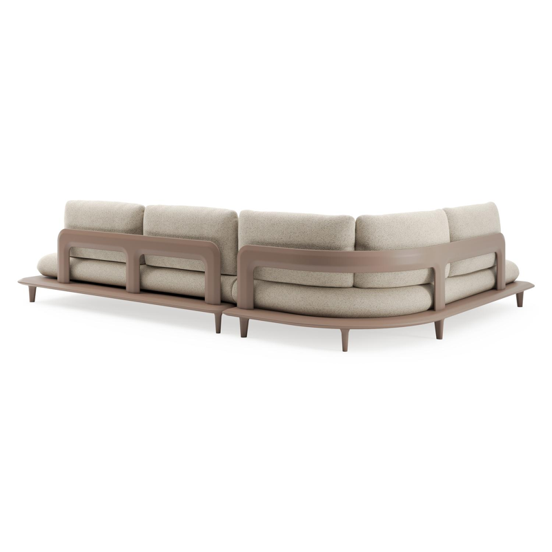 Salon de jardin d'angle Bomero en aluminium taupe et coussins en all weather cosytica bora desert