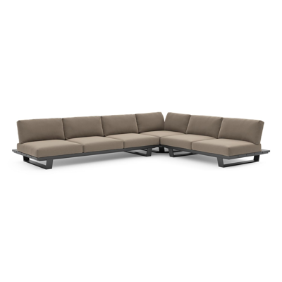 Pagino loungehoek in zwart aluminium met natte heather grey all weather sunbrella® luxe kussen