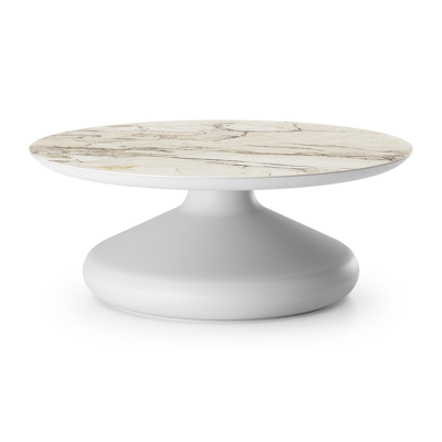 Bomero loungetafel rond in wit aluminium en volkeramiek Colorado Dunes - Dia. 84 x H 32.2 cm
