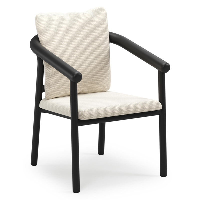 Amico stapelbare tuinstoel in zwart aluminium met stoelkussen in All Weather Cosytica Althea Off White