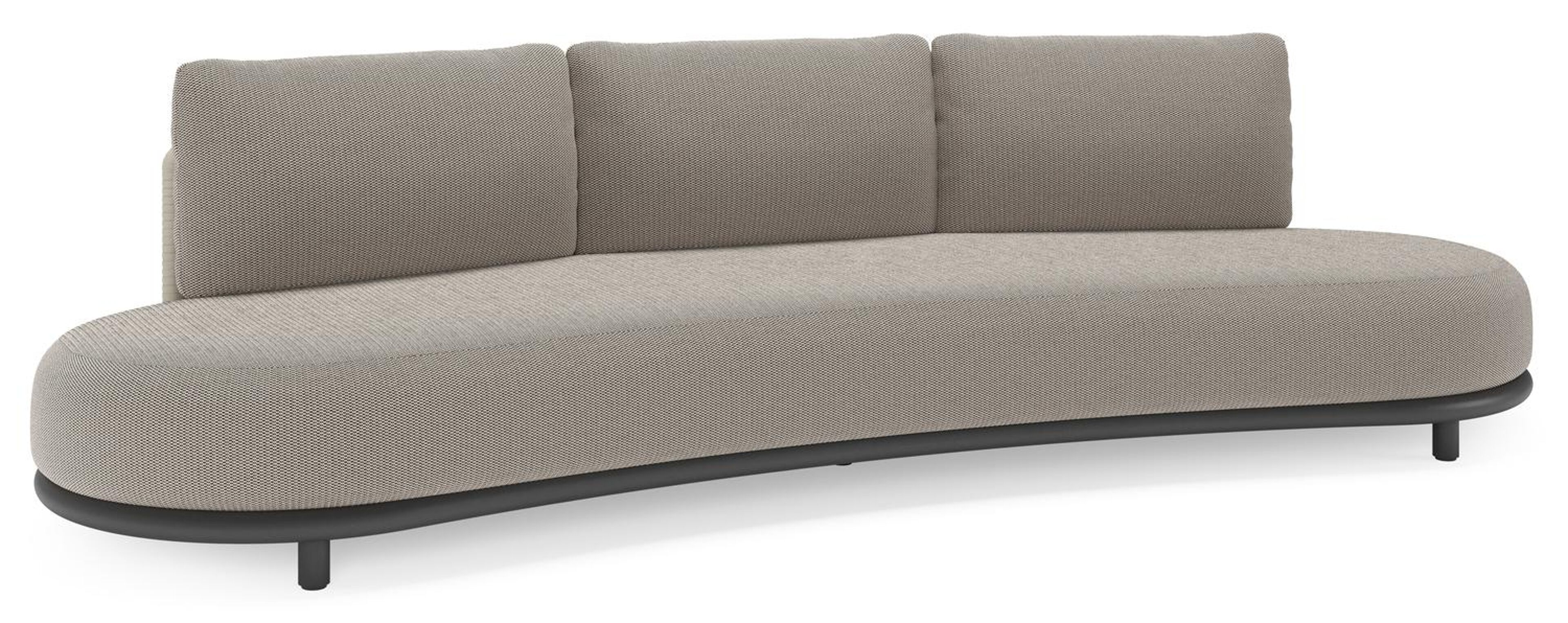 Lomano loungebank in zwart aluminium en beige verticaal geweven luxe vlakke rope met Lopi Pepper all weather sunbrella® luxe