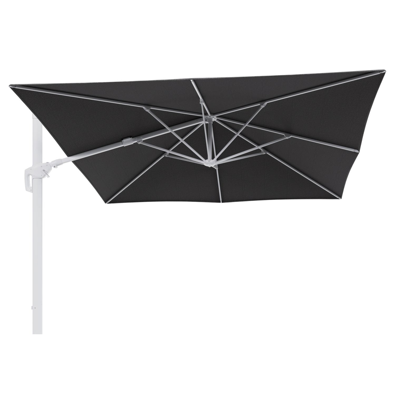Parasol pendant Minore avec fonction tilt en aluminium blanc et toile de parasol en All Weather Solica Firenze Tunder  - Lg.1: 350 x Lg.2: 350 cm (sans pied de parasol
