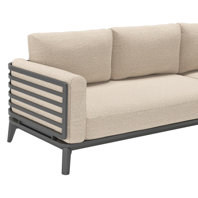 Salon de jardin d'angle Mosa en aluminium noir avec coussins en weather+ softtouch rustic