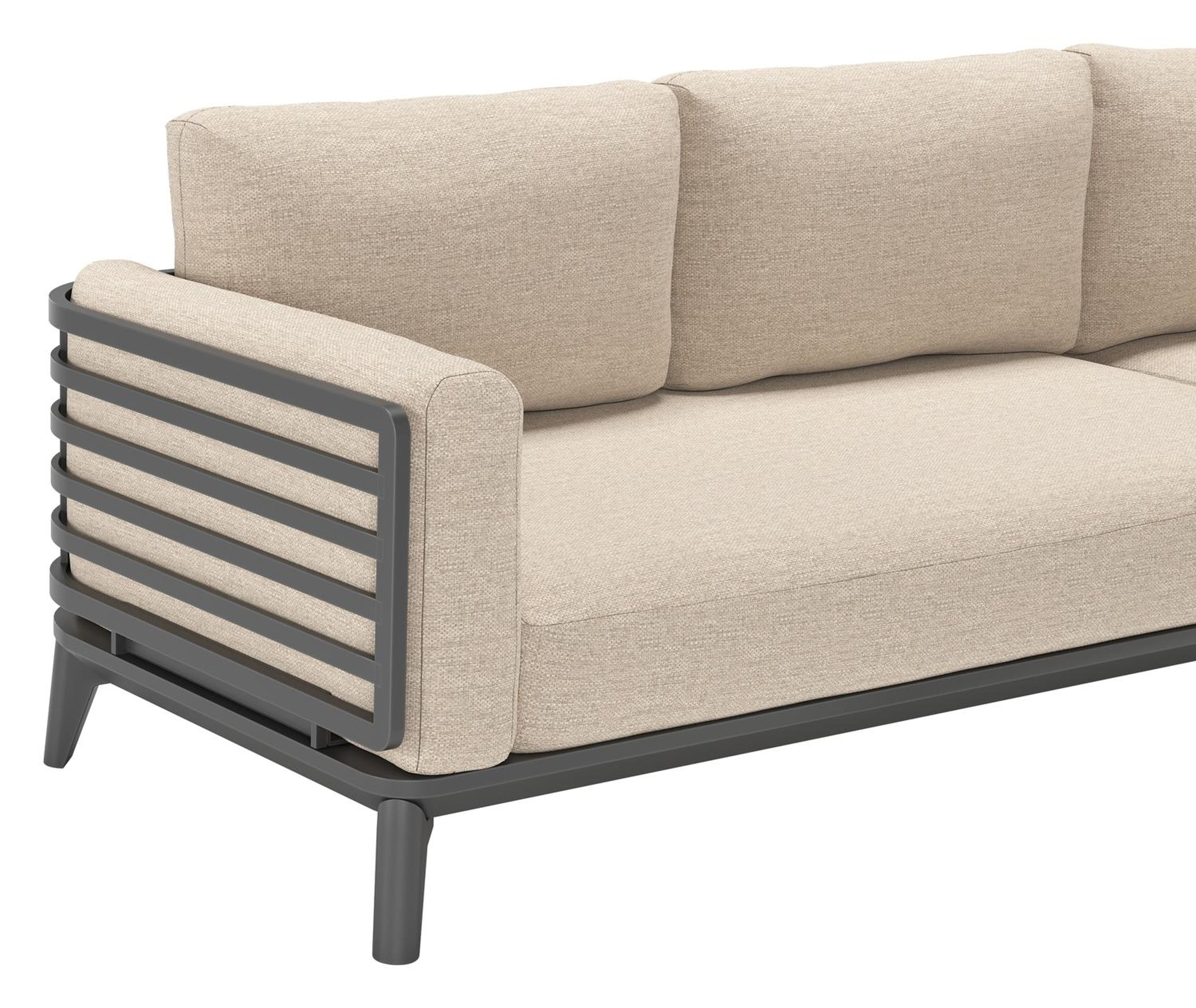 Salon de jardin d'angle Mosa en aluminium noir avec coussins en weather+ softtouch rustic
