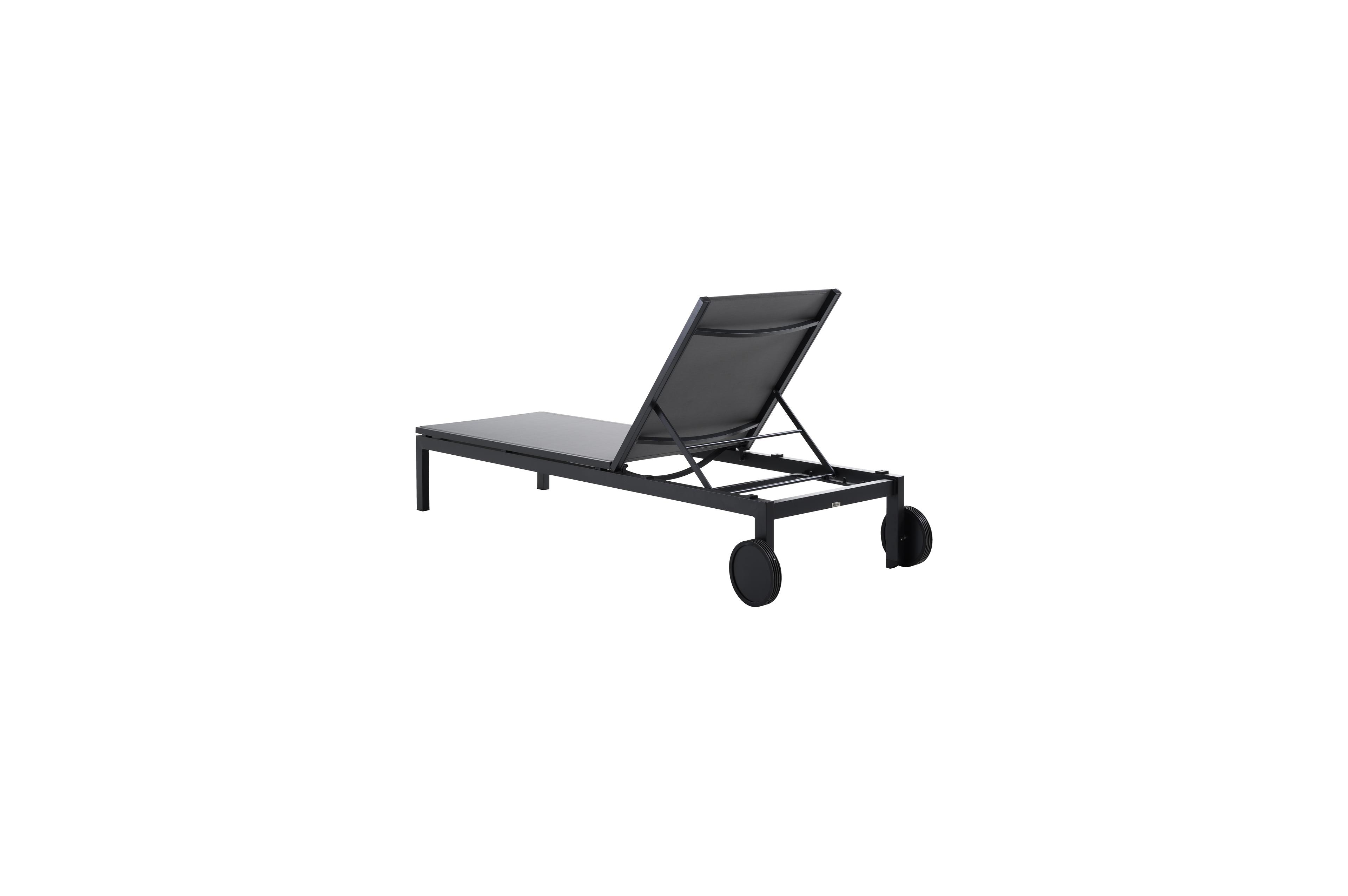 Chaise longue réglable Caravelle en aluminium noir avec textilène gris