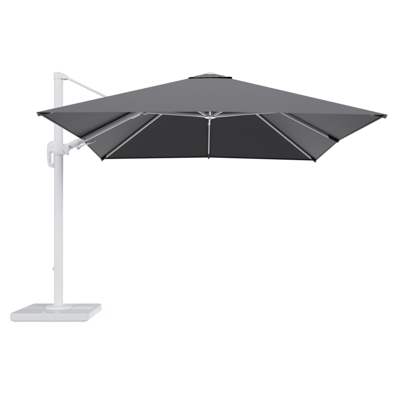 Rufina zweefparasol met tiltfunctie in wit aluminium met natte charcoal chine all weather sunbrella® luxe parasoldoek - L1 300 x L2 300 cm met parasolvoet Lapido 120 kg