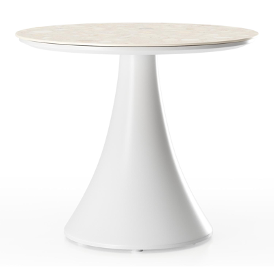 Table basse Fano en blanc aluminium et céramique pleine retrostone - Diam. 65 x Haut. 55 cm