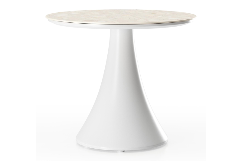 Table basse Fano en blanc aluminium et céramique pleine retrostone - Diam. 65 x Haut. 55 cm