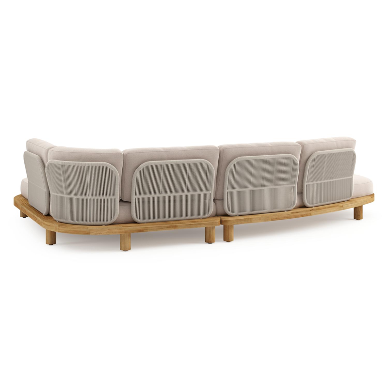 Salon de jardin d'angle Donato en teck et corde ronde tissée verticalement beige et coussins en all weather sunbrella® luxe Wander Pilat