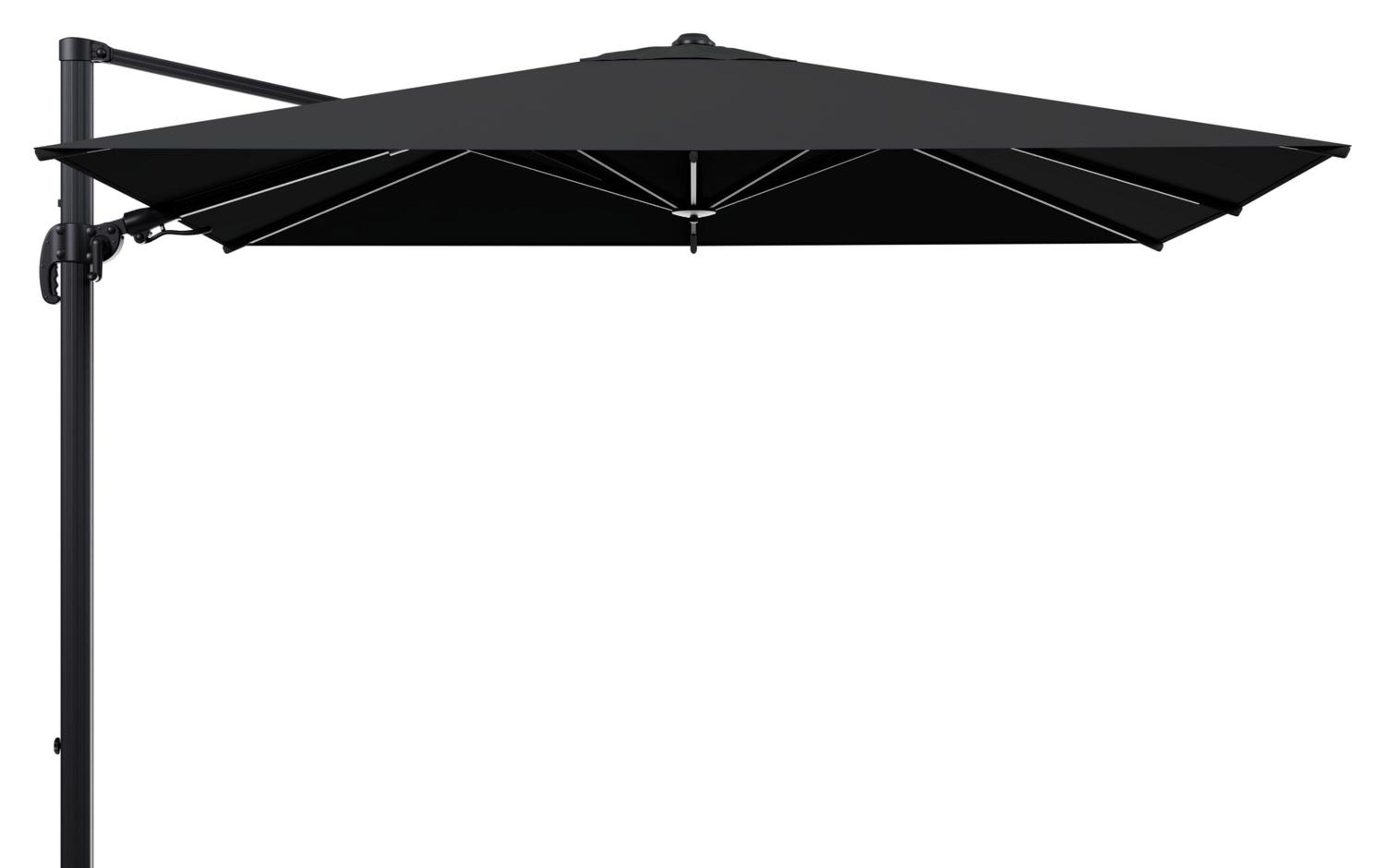 Avola zweefparasol met tiltfunctie in zwart aluminium met zwart weather+ softtouch parasoldoek - L1 200 x L2 300 cm (zonder voet)