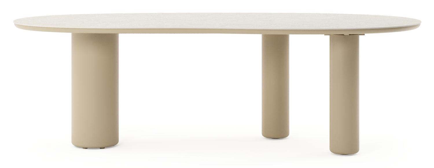 Table de jardin Amico organique en aluminium beige et céramique pleine Shilin - Lg. 240 x Lrg. 110 x Haut. 73.5 cm