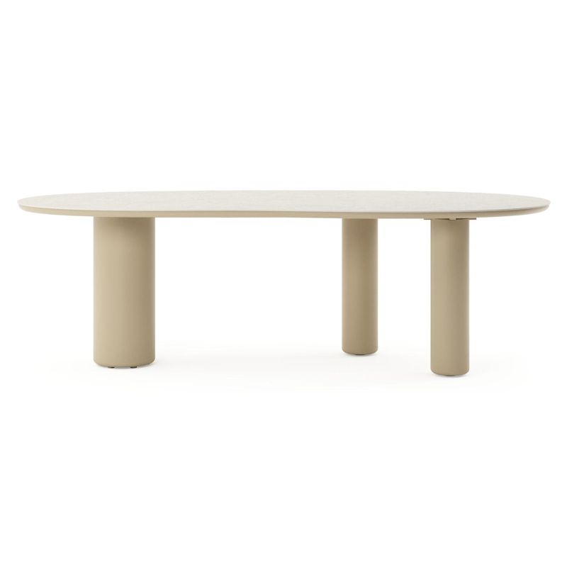 Table de jardin Amico organique en aluminium beige et céramique pleine Shilin - Lg. 240 x Lrg. 110 x Haut. 73.5 cm