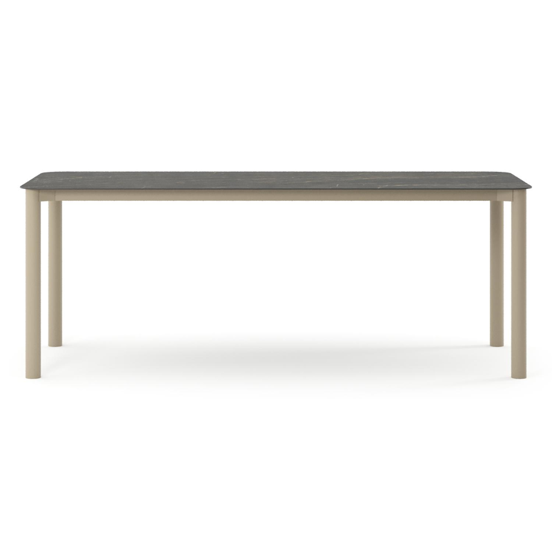 Orso tuintafel rechthoekig afgerond in beige aluminium en volkeramiek Black Obsession - L 200 x B 80 x H 74.5 cm