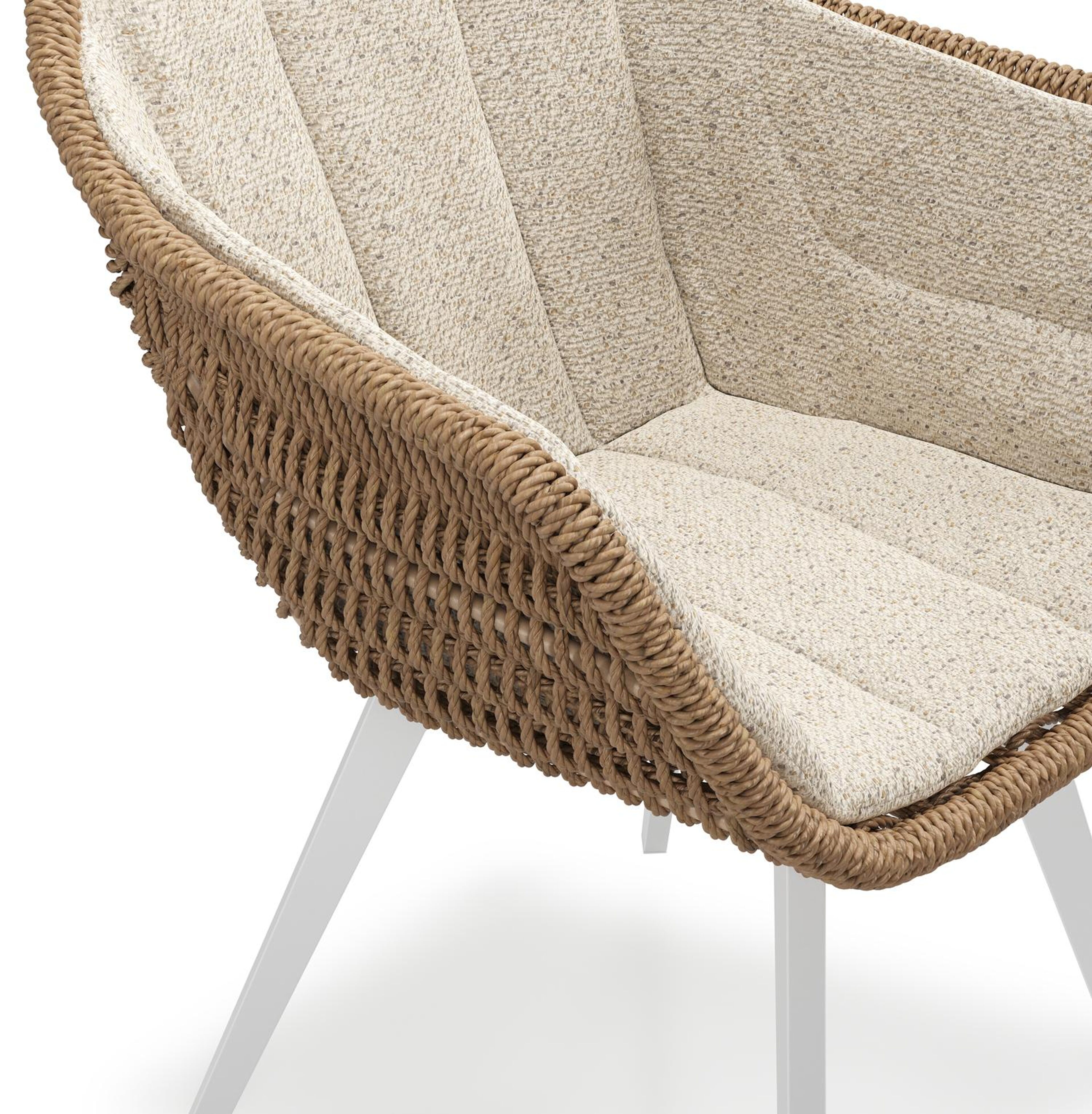 Pagino tuinstoel in wit aluminium en bruin ronde wicker met zitkussen in All Weather Cosytica Bora Desert