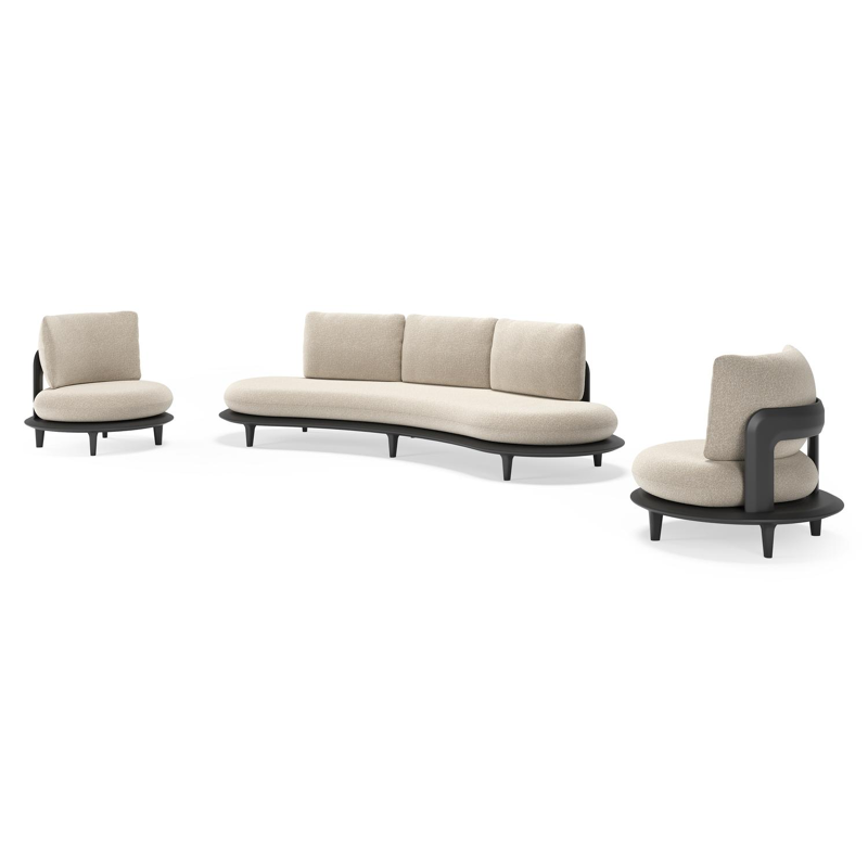 Bomero loungeset in zwart aluminium met marbella ecru all weather cosytica kussen