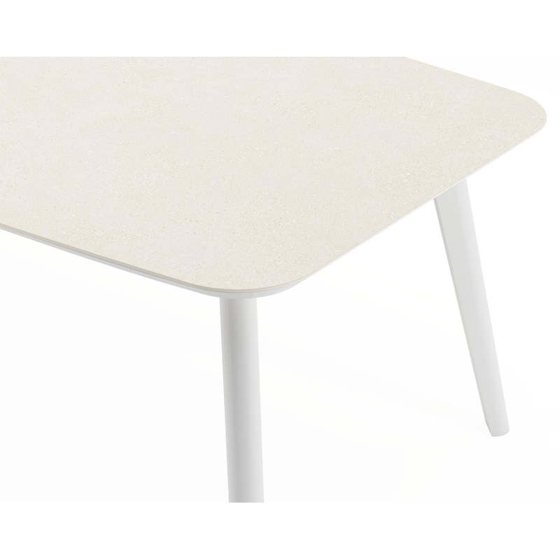 Mosa tuintafel bootvorm in wit aluminium en sintered stone Crema minerale - L 240 x B 110 x H 74 cm