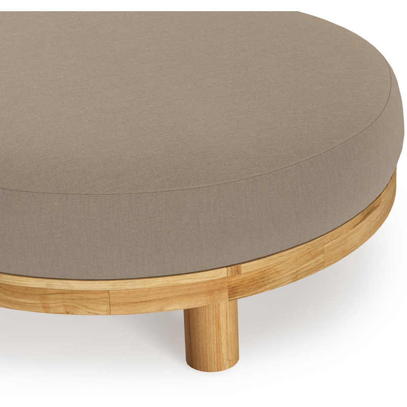 Donato lounge poef in teak en beige verticaal geweven ronde rope met all weather sunbrella® luxe Natte Heather Grey kussen