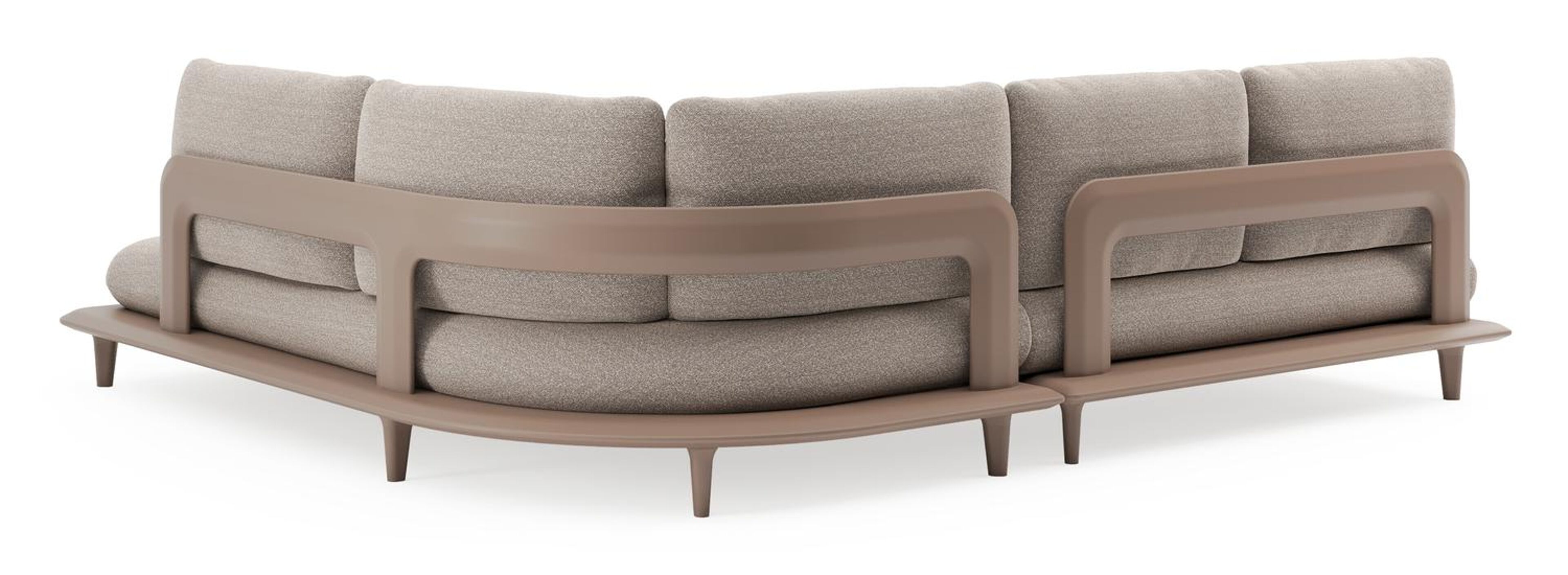 Salon de jardin d'angle Bomero en aluminium taupe et coussins en all weather sunbrella® luxe wander manioc