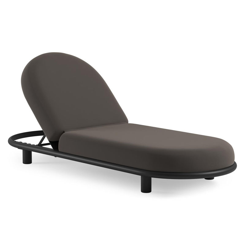 Chaise longue réglable Lomano en aluminium noir avec natte nature grey all weather sunbrella® luxe coussin