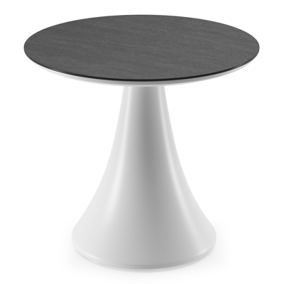 Fano low dining low dining loungetafel rond in wit aluminium en volkeramiek Basalt Black - Dia. 65 x H 55 cm