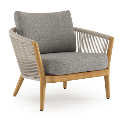 Fauteuil de jardin Orso en tecken corde ronde tissée verticalement beige et coussins en all weather sunbrella® luxe Tundra Charcoal