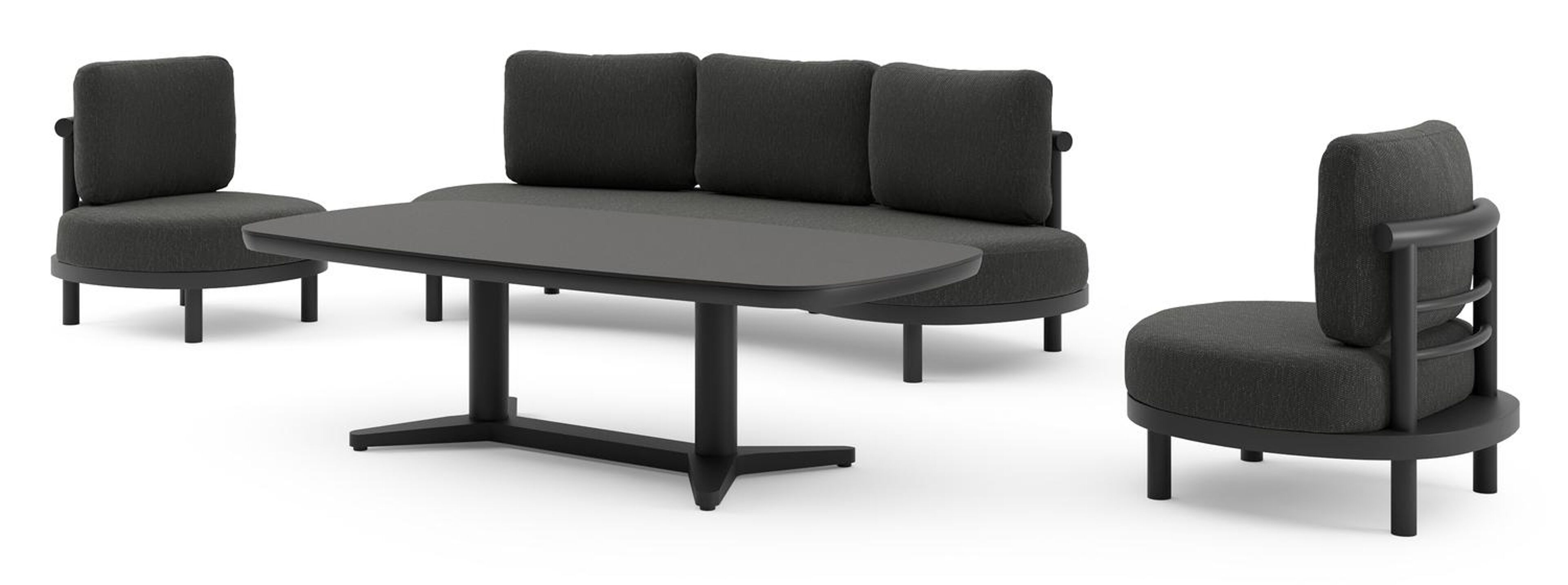 Lindo loungeset in zwart aluminium met sky black weather+ softtouch kussens en loungetafel