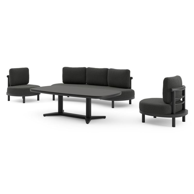 Lindo loungeset in zwart aluminium met sky black weather+ softtouch kussens en loungetafel