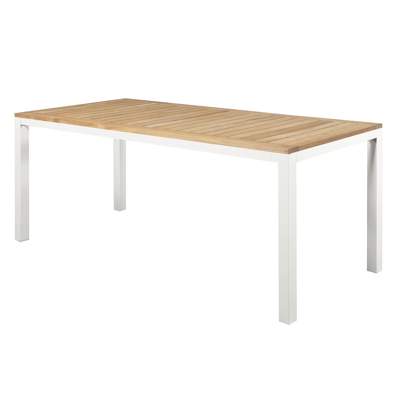 Table de jardin Como en aluminium blanc et teck - Lg. 160 x Larg. 100 x H 75 cm