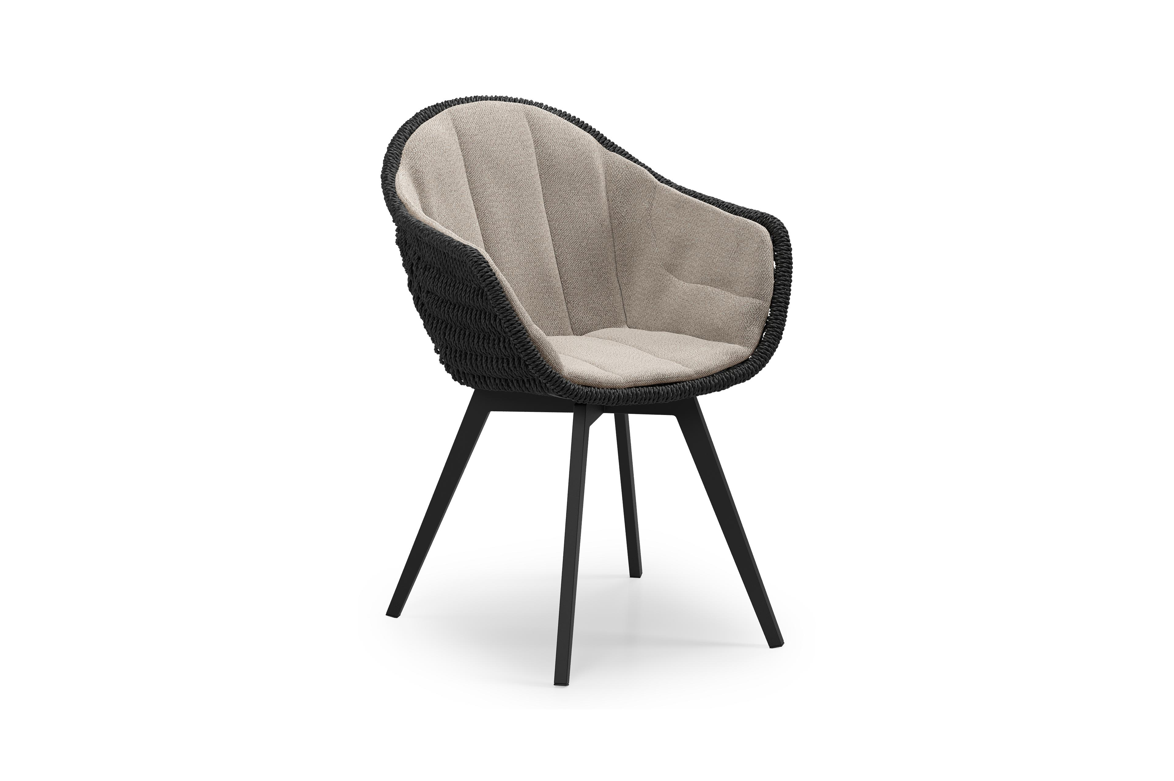 Chaise de jardin Pagino in aluminium noir et résine tressée noir avec coussin en savane coconut all weather sunbrella® luxe