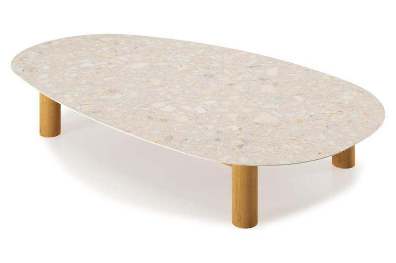 Donato-Organo loungetafel organisch in teak teak en volkeramiek Retrostone - L 151 x B 90 x H 25 cm