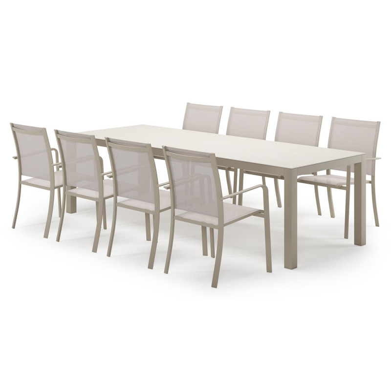 Varese ensemble de jardin rectangulaire en aluminium beige en sintered stone crema minerale avec 8 chaises de jardin Calobra