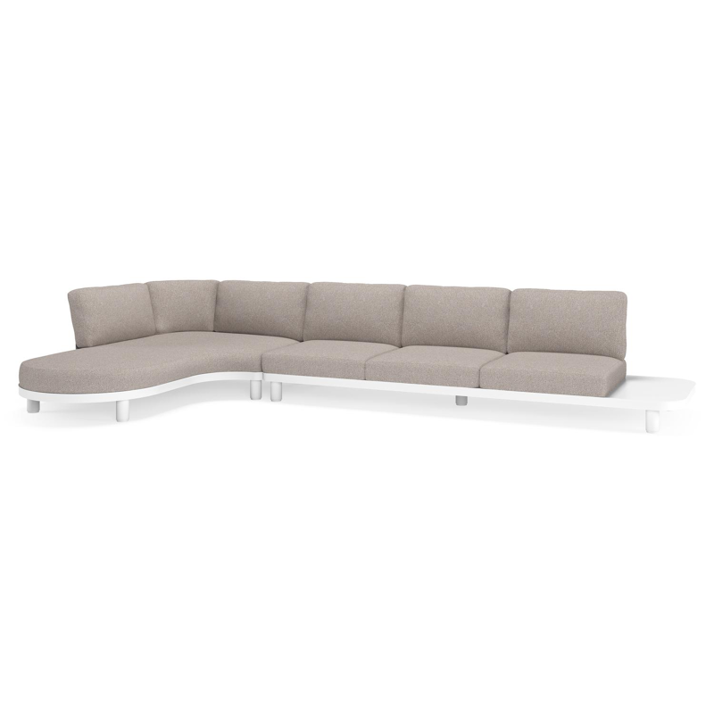 Salon de jardin d'angle Donato en aluminium blanc et coussins en all weather sunbrella® luxe Tundra Charcoal