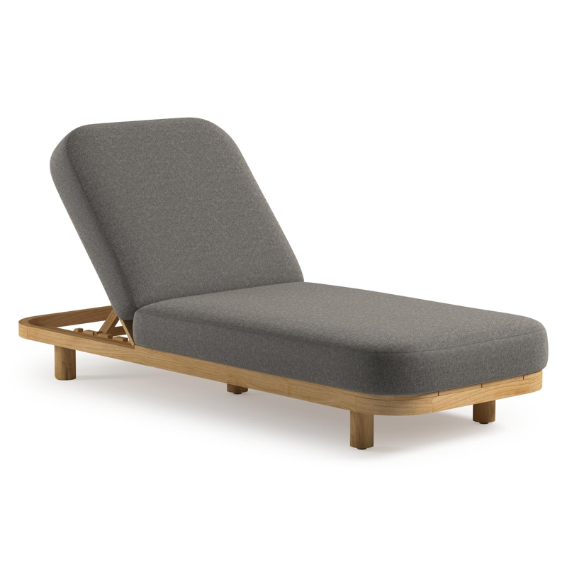 Chaise longue réglable Donato en teck avec All Weather Sunbrella® luxe chartres drizzle coussin