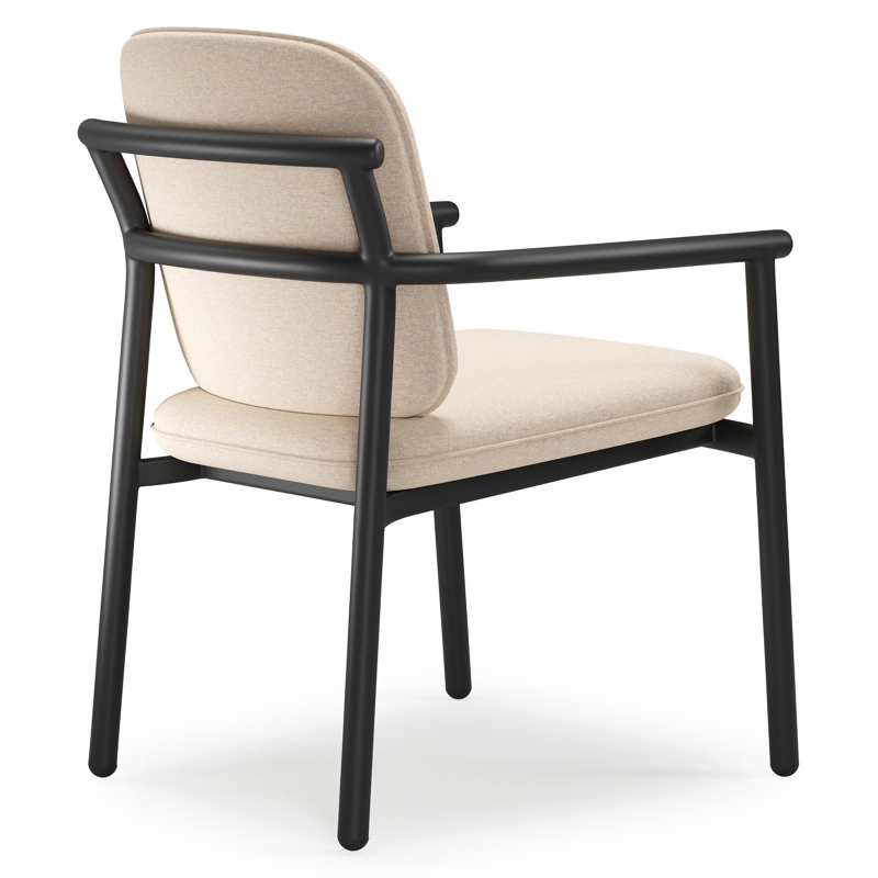 Bono stapelbare tuinstoel in zwart aluminium met stoelkussen in All Weather Sunbrella® Luxe Heritage Papyrus